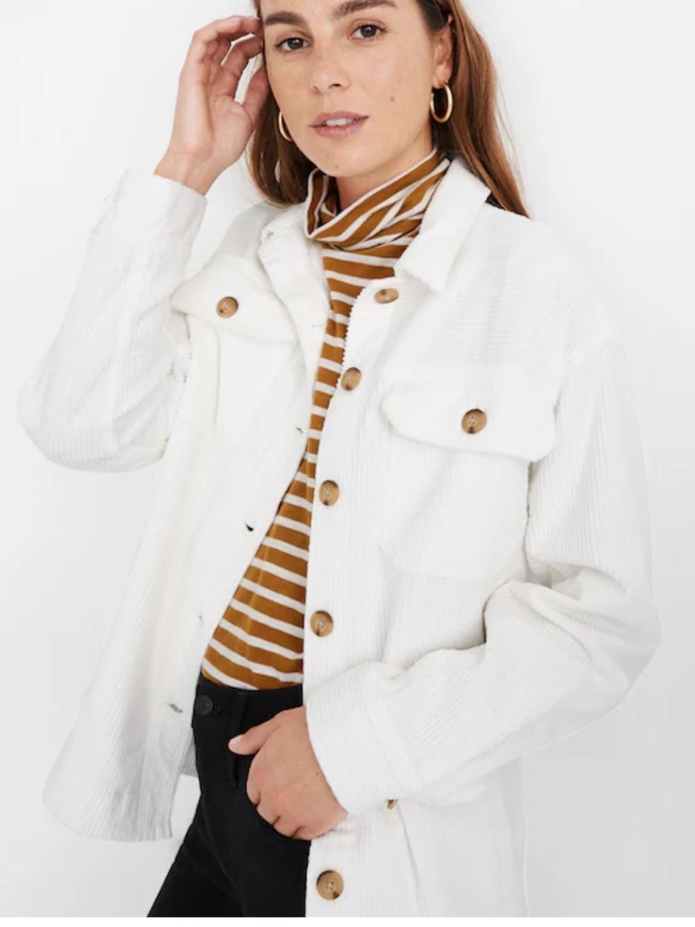 Madewell oversizedWhite Corduroy Button-Front Shacket - XXS
